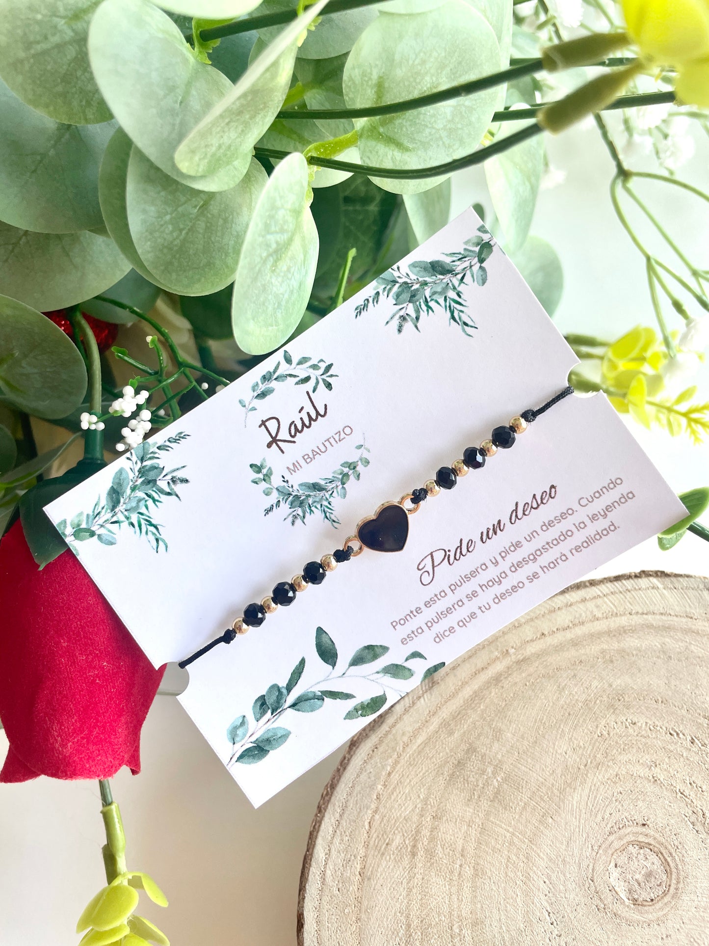 Pulsera en tarjetón personalizado de Bautizo