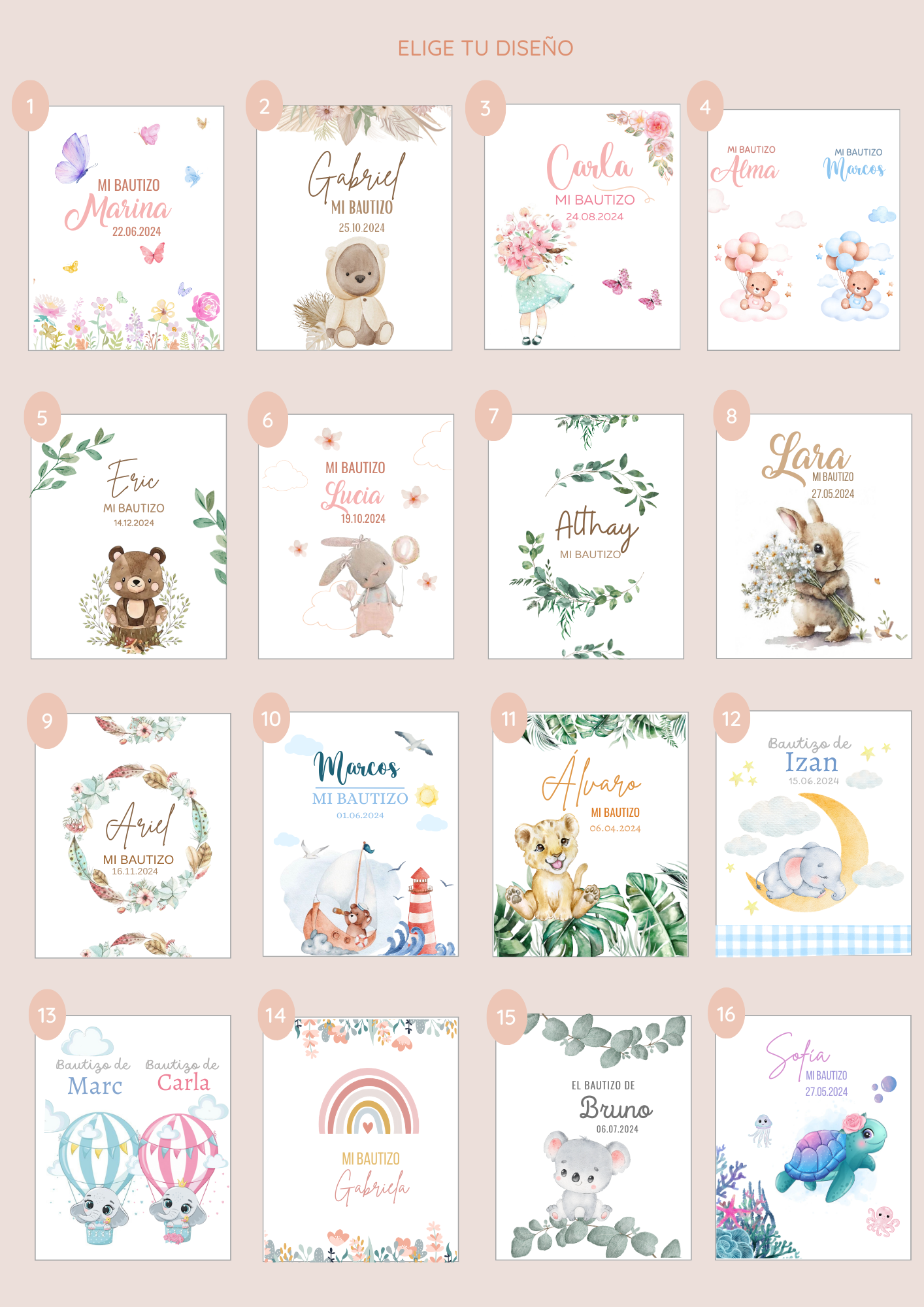 Etiquetas personalizadas redondas para Bautizo (12 uds.)