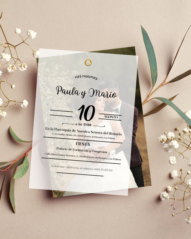 Invitación boda traslucido