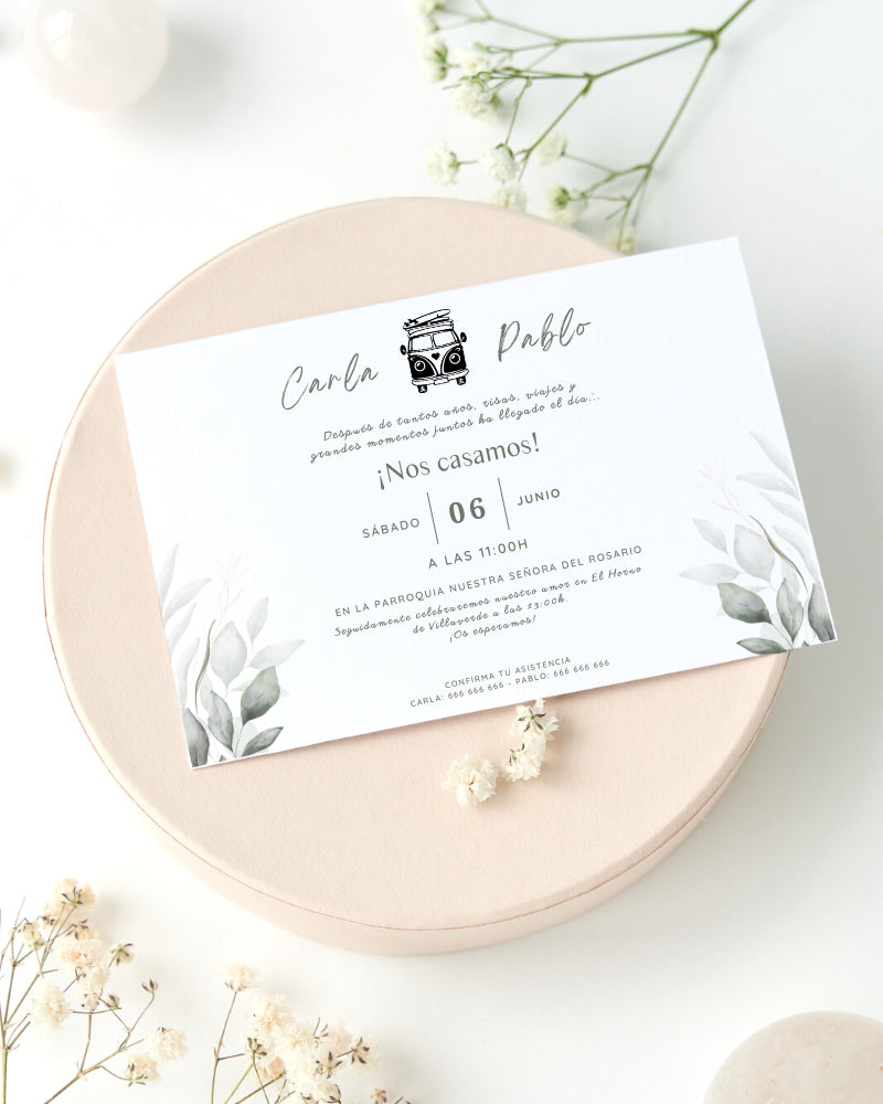 Invitación de boda camper