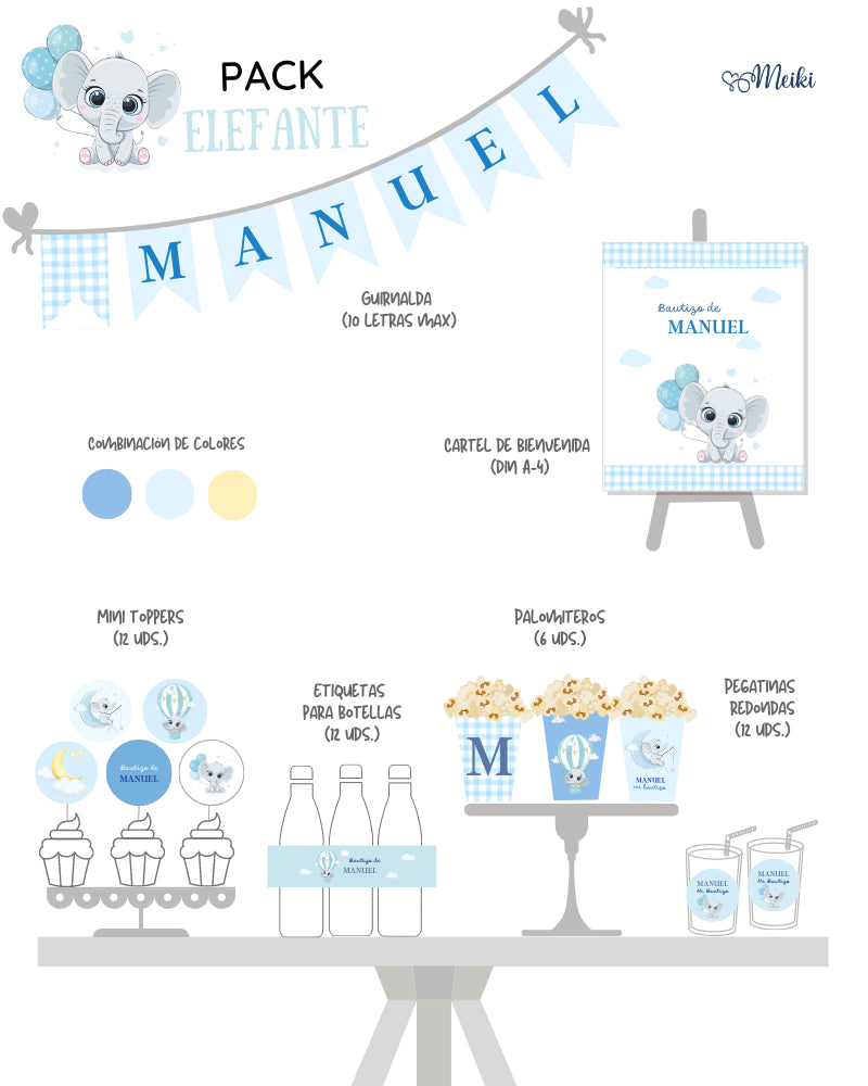 Temática Elefante Vichy Azul