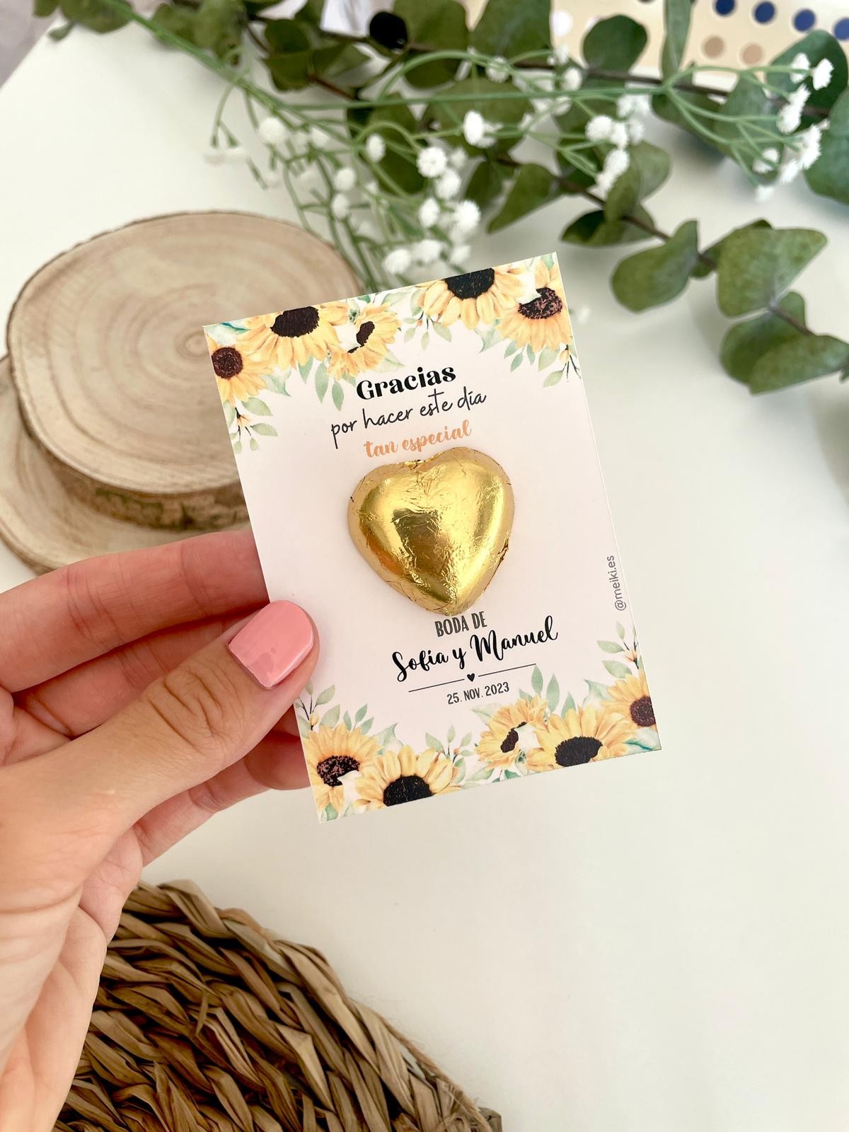 Tarjeta agradecimiento bombón boda